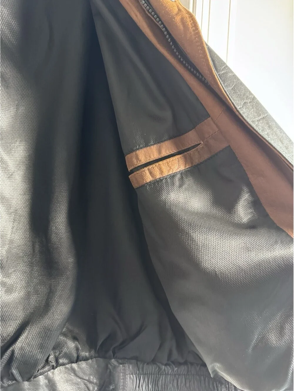 REMY LEATHER JACKET, MENS 38, BLACK/BROWN, Double Collar Bomber, Vintage